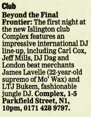 Listing from Evening Standard - Friday, March 1, 1996