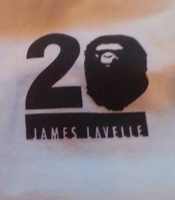 Close up of back of James Lavelle t-shirt