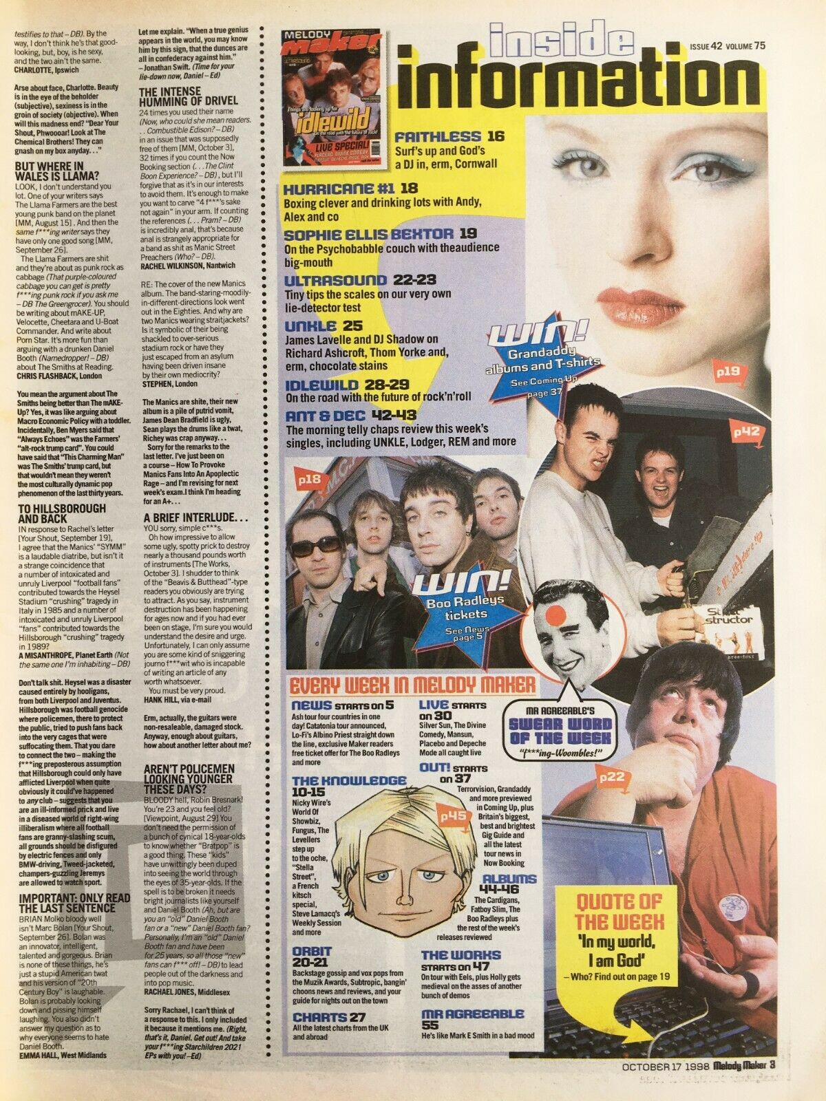 File:MELODY MAKER 17 October 1998 contents.jpg