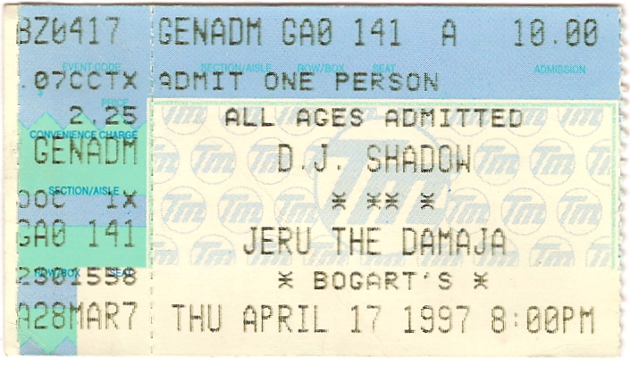 Ticket for 17 April show with Jeru