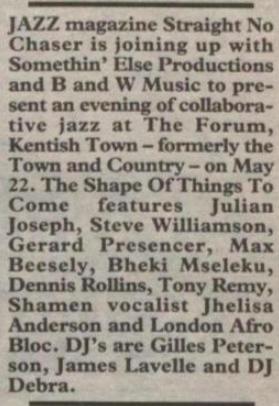 Mention in The Stage and Television Today May 27 1993